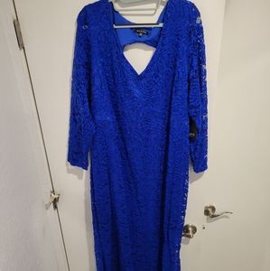 Royal Blue Long Sleeve Lace Gown with Keyhole Back MARINA